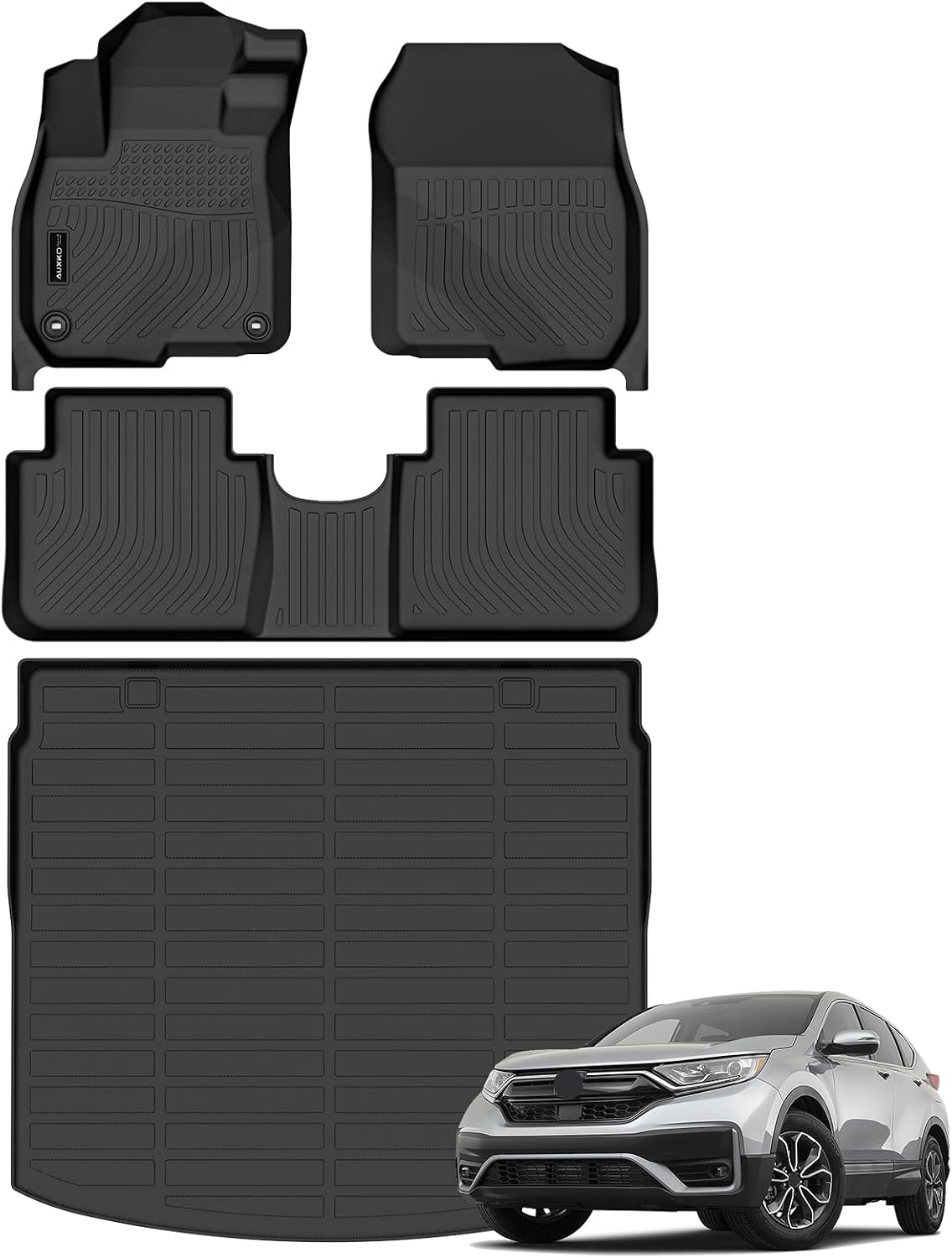 Auxko All Weather Floor Mats Upper Cargo Mat Fit for Honda CR-V 2017-2022 (Include Hybrid) TPE Liners Accessories All Season Guard Odorless Anti-Slip Floor Mats Cargo Mat for Honda CRV 2017-2022 Black