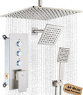 Shower Faucet Set Brushed Nickel Bathroom Rainfall Shower System, 12 Inch Ceiling Mount Shower Head with 6 Inch Wall Mount Shower Head, Include Shower Valve and Trim Kit