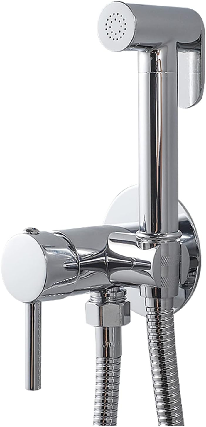 Handheld Bidet Sprayer for Toilet, Brass Bathroom Concealed Bidet Sprayer, Bidet Sprayer Set, Portable Bidet for Toilet, Wall-Mounted Mixer Hot and Cold Water for Bathroo-Chrome