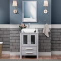 UEV 24' Grey Bathroom Vanity with Ceramic Vessel Sink, ORB Faucet, MDF Vanity with Pop Up Drain and 30% Water-Saving Design, Soft Closing Drawers/Doors,Mirror Not Included (A07)