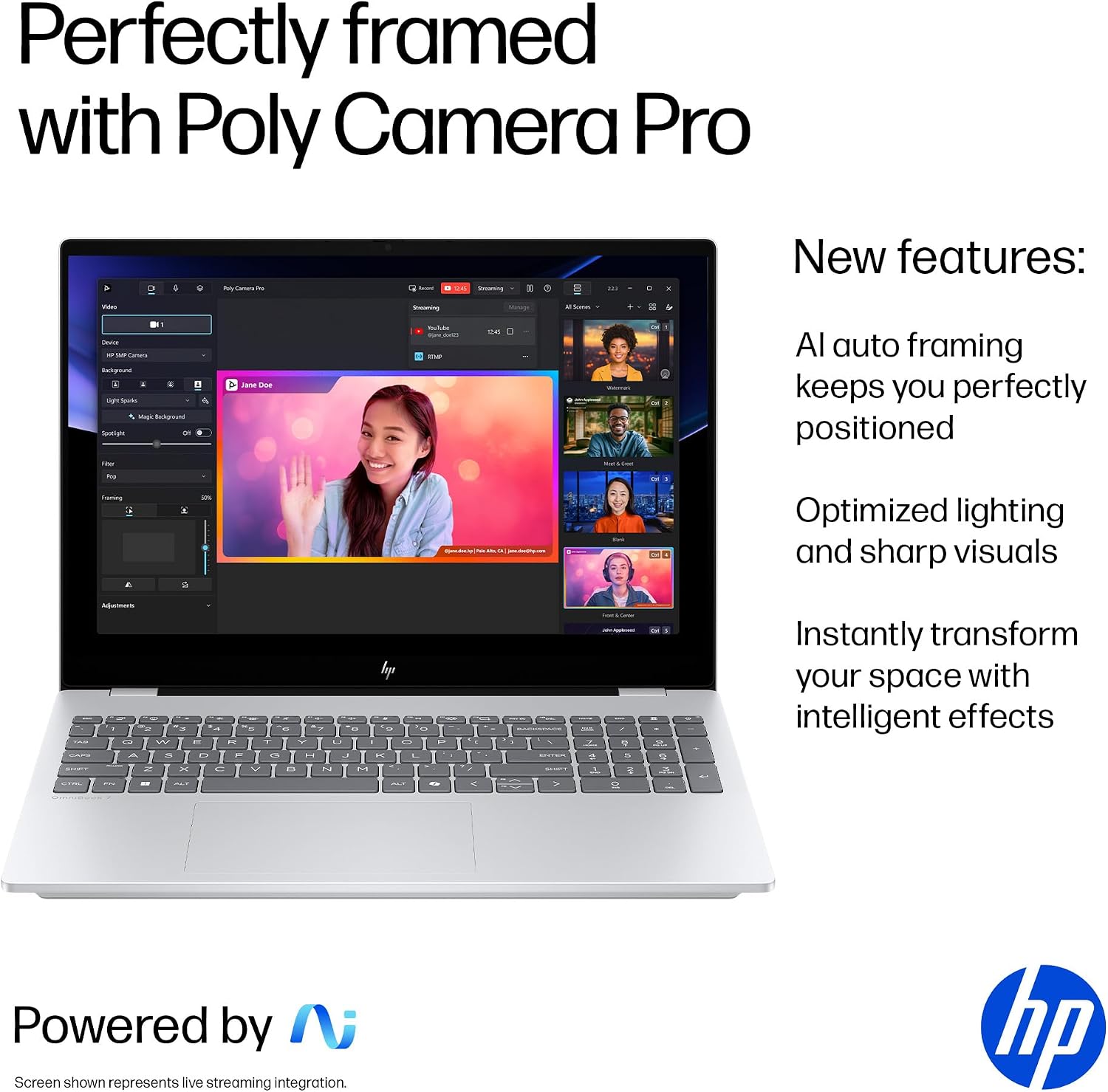 HP OmniBook 7 16 inch AI PC, 2K Touchscreen, Intel Core Ultra 7 255H, 16 GB RAM, 2 TB SSD, NVIDIA GeForce RTX 4050 Laptop GPU, Windows 11 Home, Glacier Silver, 16-ay0500nr