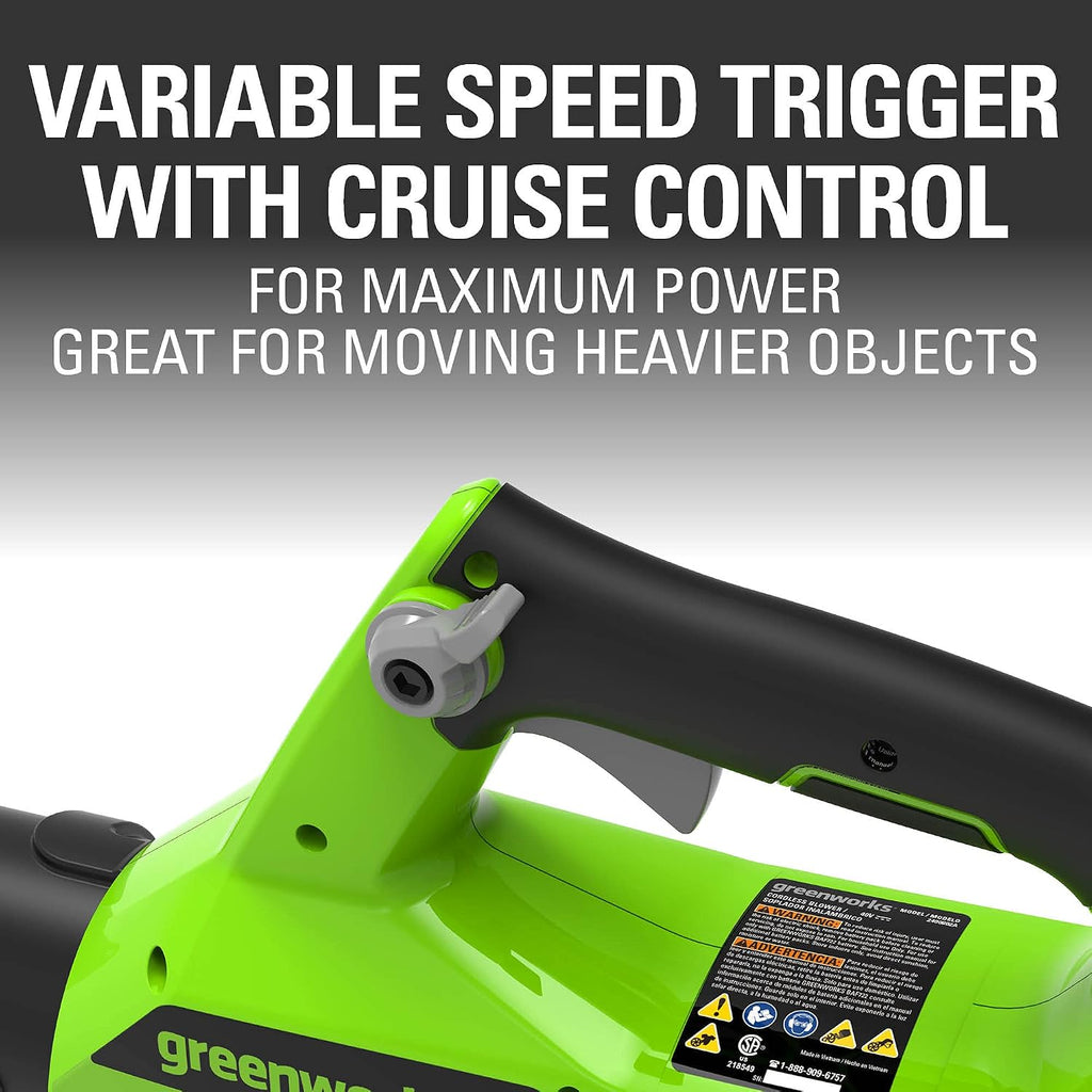 Greenworks 40V (115 MPH / 430 CFM) Brushless Axial Leaf Blower, 2.0Ah Battery and Charger Included