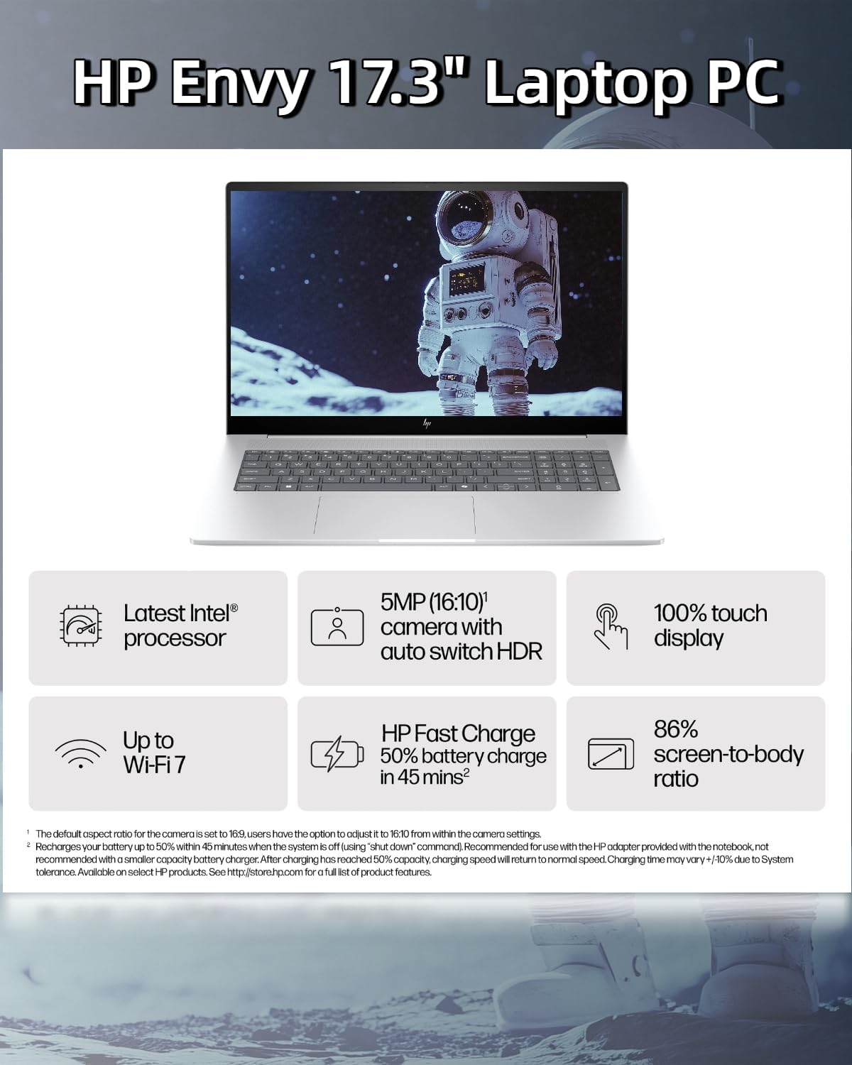 HP Envy 17-Inch Touchscreen Laptop - Intel Ultra 7-155H - Arc Graphics - FHD Display - 32GB DDR5 RAM - 1TB SSD - Win 11 Pro + AI Copilot - WiFi 7 - IR Camera - Backlit KB - Accessories Included