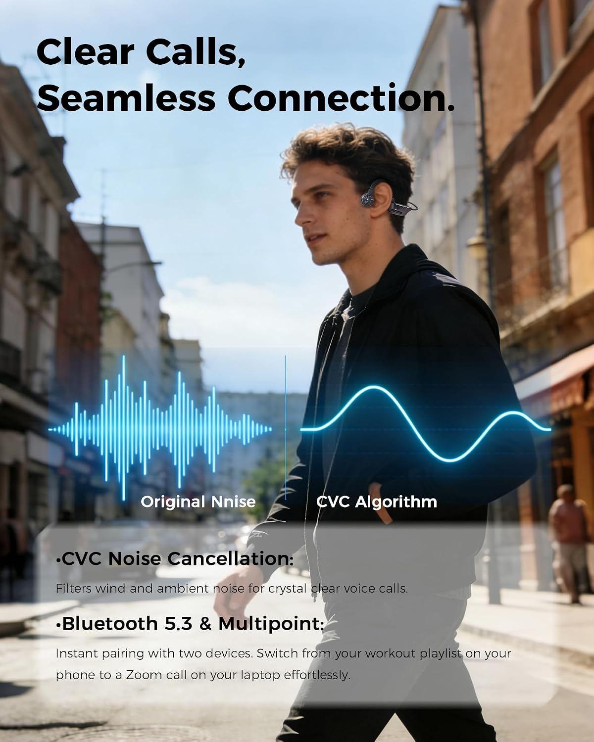 K9 Pro 3-in-1 Bone Conduction Headphones, Open Ear Bluetooth Sports Headset with Detachable Ear Tips, Waterproof MP3 Headphones with AI Voice Control, Noise Cancelling Mic for Swimming Running Gym