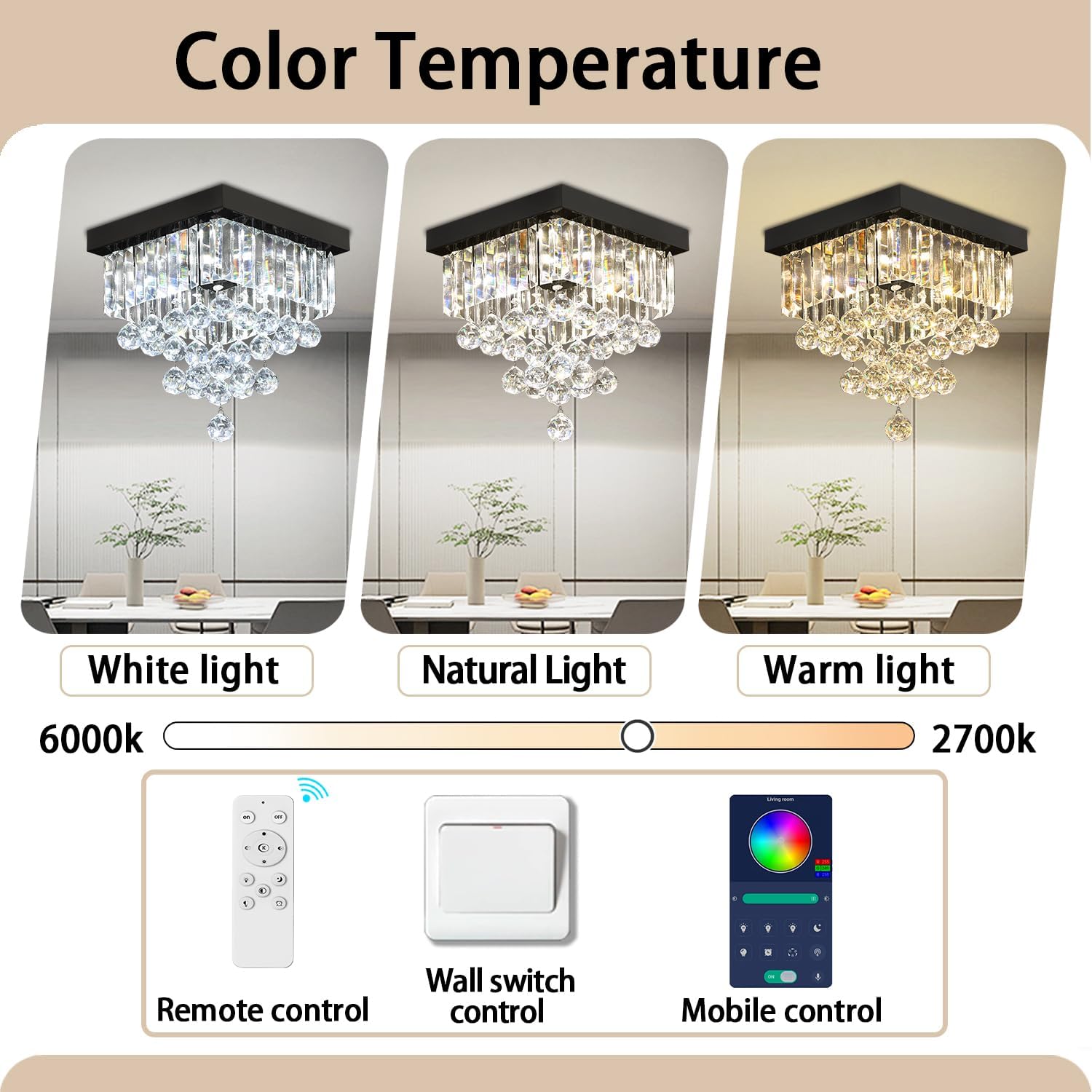 Modern Black Square Crystal Flush Mount Ceiling Light 12' 4 Lights K9 Crystal Chandelier Lighting Fixture for Bedroom Dining Room Kitchen Hallway Entryway Closet Small Living Room