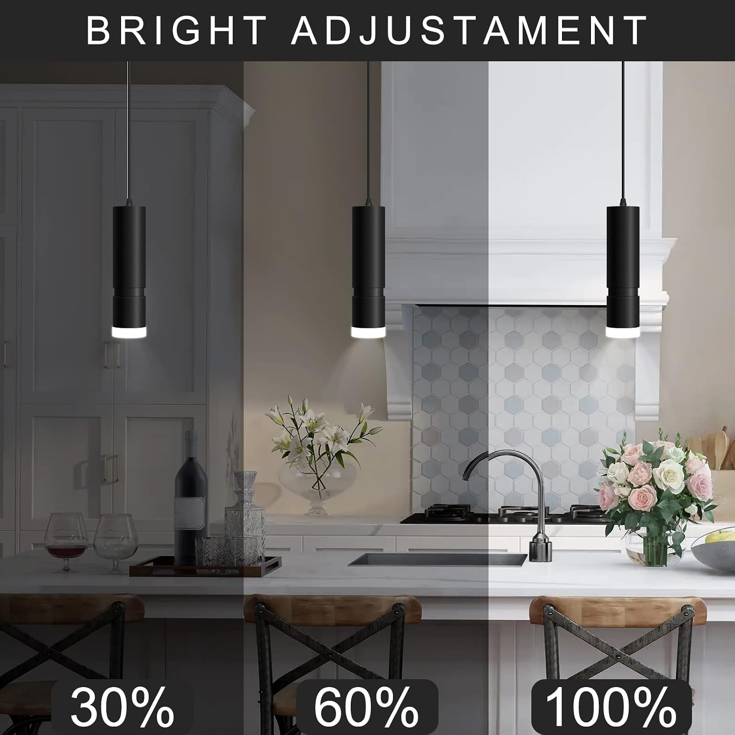 OKELI Pendant Lights, Modern Black Pendant Lights Fixture, Unique LED Pendant Lighting for Kitchen Island Bar,20W,4000K, ETL5026458(3Pack)