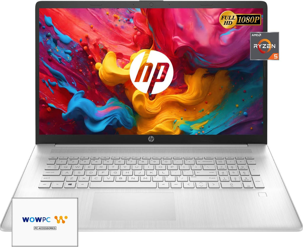 HP 2024 New 17 inch Laptop, AMD Ryzen 5 5500U 6-Cores Processor(Beat i7-1250U), 17' FHD (1080p) IPS Display, 16GB RAM, 1TB SSD, Fingerprint Reader, Windows 11 Pro, w/WOWPC Recovery USB