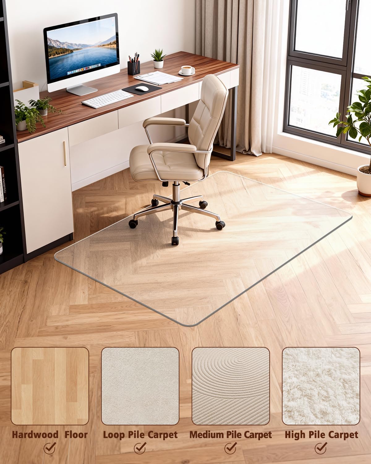 Soimeat Hard Frosted Office Chair Mat for High Pile Carpet and Hardwood Floor, 35.4' x 47.2' Anti-Slip Computer Rolling Chair Mat, Heavy Duty Chair Pad Under Desk Carpeted Floor Protector, 2 PCS