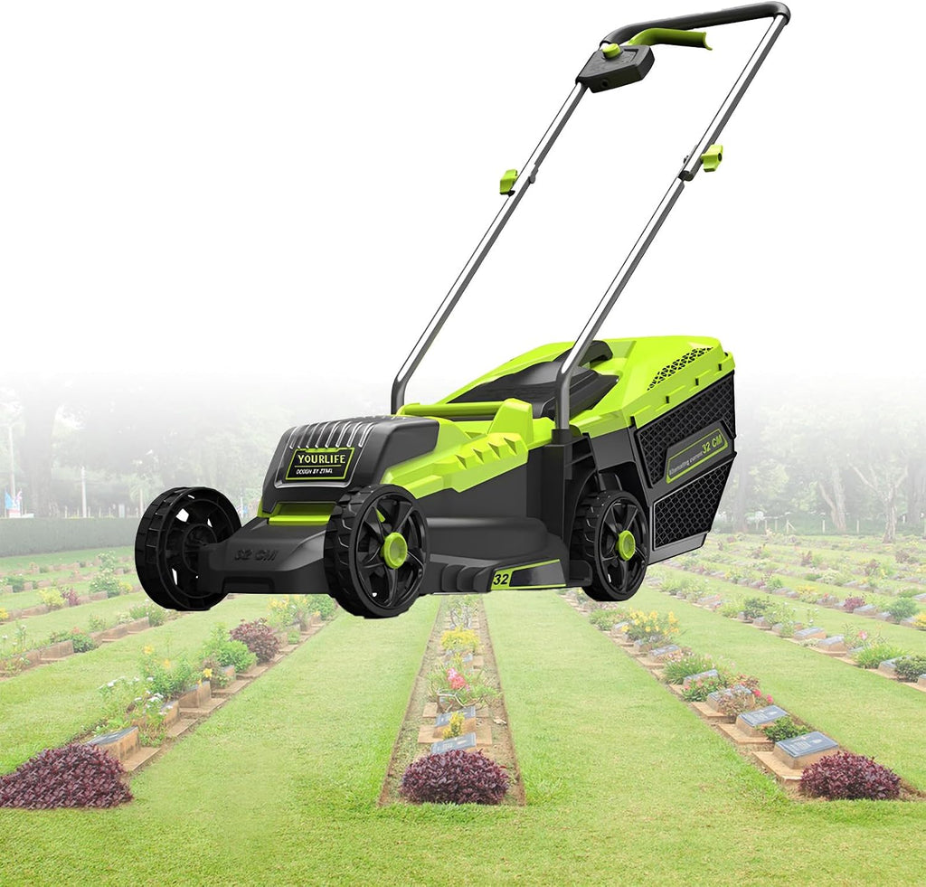 1600W Cordless Electric Battery Walk Behind Self Propelled Lawn Mower with Two 20v 4ah Lithium Batteries Three-Speed Adjustment of Mowing Height 33cm Cutting Size
