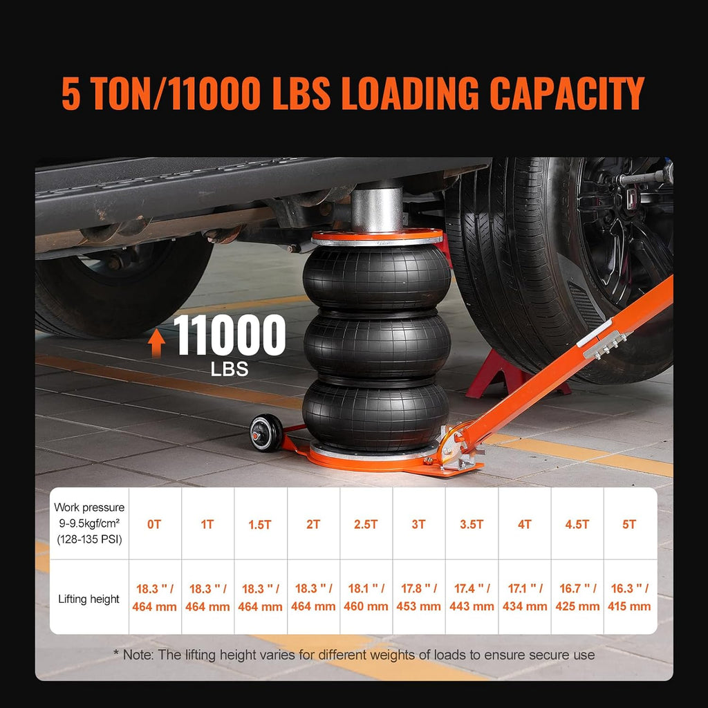 VEVOR Air Jack, 5 Ton/11000 lbs, 4-10 S Pneumatic Lifting Jack with Heightened Column & Adjustable Handle, Easy-to-Lift & Space-Saving Jack with Thick Rubber Pad, Fits for Sedan, SUV, Pickup Truck