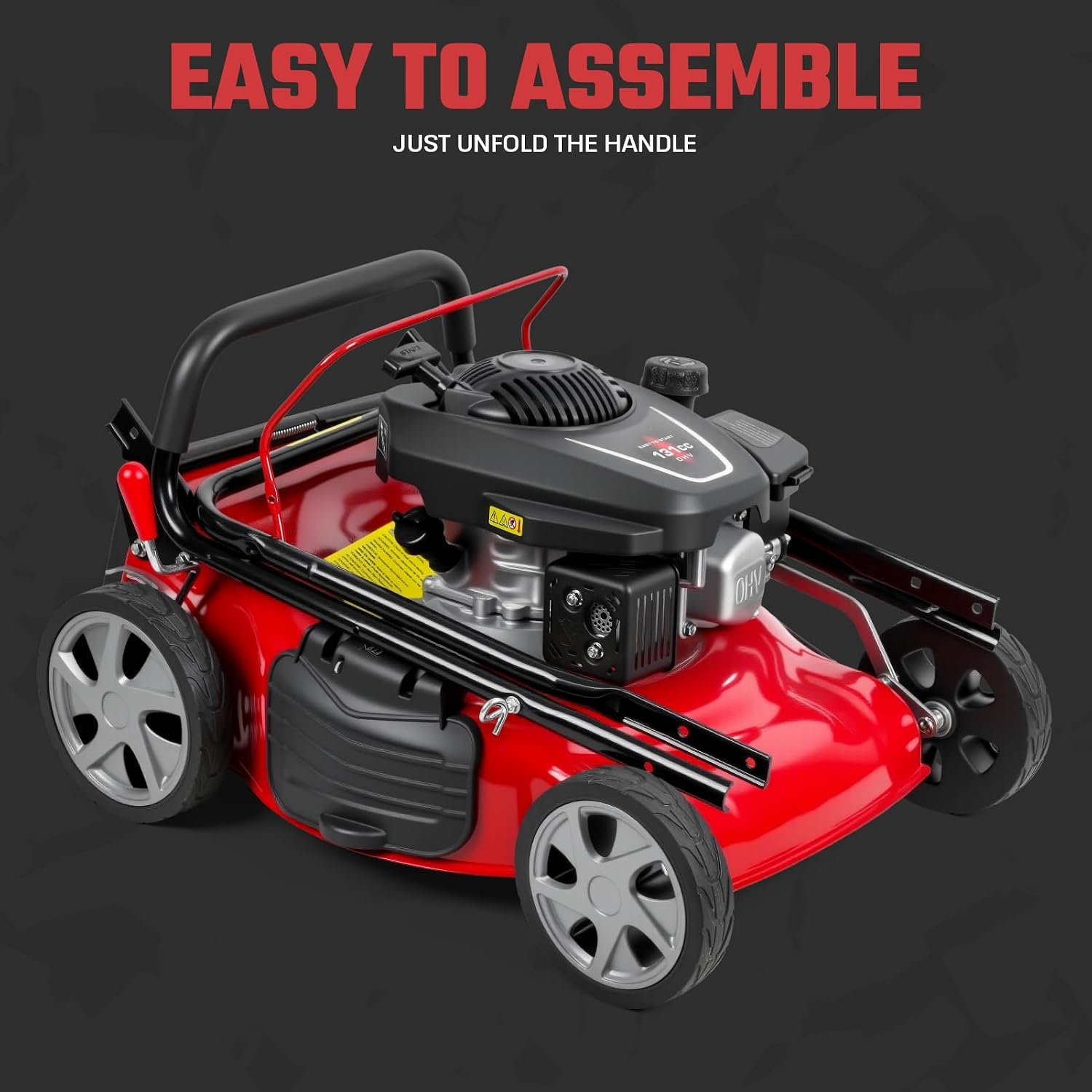Rodiuiu 3 in 1 Gas Lawn Mower Self Propelled,131 OHV Engine with Air Cooling, 20' Steel Deck, 8-Level Height Adjustment, 50L Grass Tank, Foldable Design (173CC)
