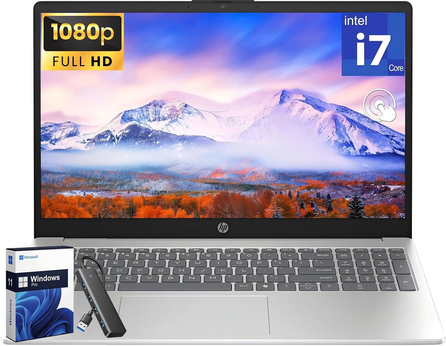 HP Flagship 15.6' FHD Touchscreen Business Laptop, Intel 10-Core i7-1355U(Up to 5.0 GHz), 64 GB RAM, 1 TB SSD, Intel Iris Xe GPU, Wi-Fi 6, HD Camera, HDMI, Copilot AI, Windows 11 Pro, w/Accessories