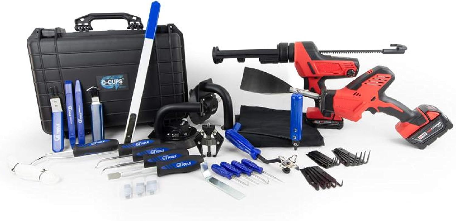 Complete Windshield Removal Tool Kit by GT Tools - Includes Standard and Specialty Tools for Easy Windshield Removal, Milwaukee Edition 18V caulking Gun
