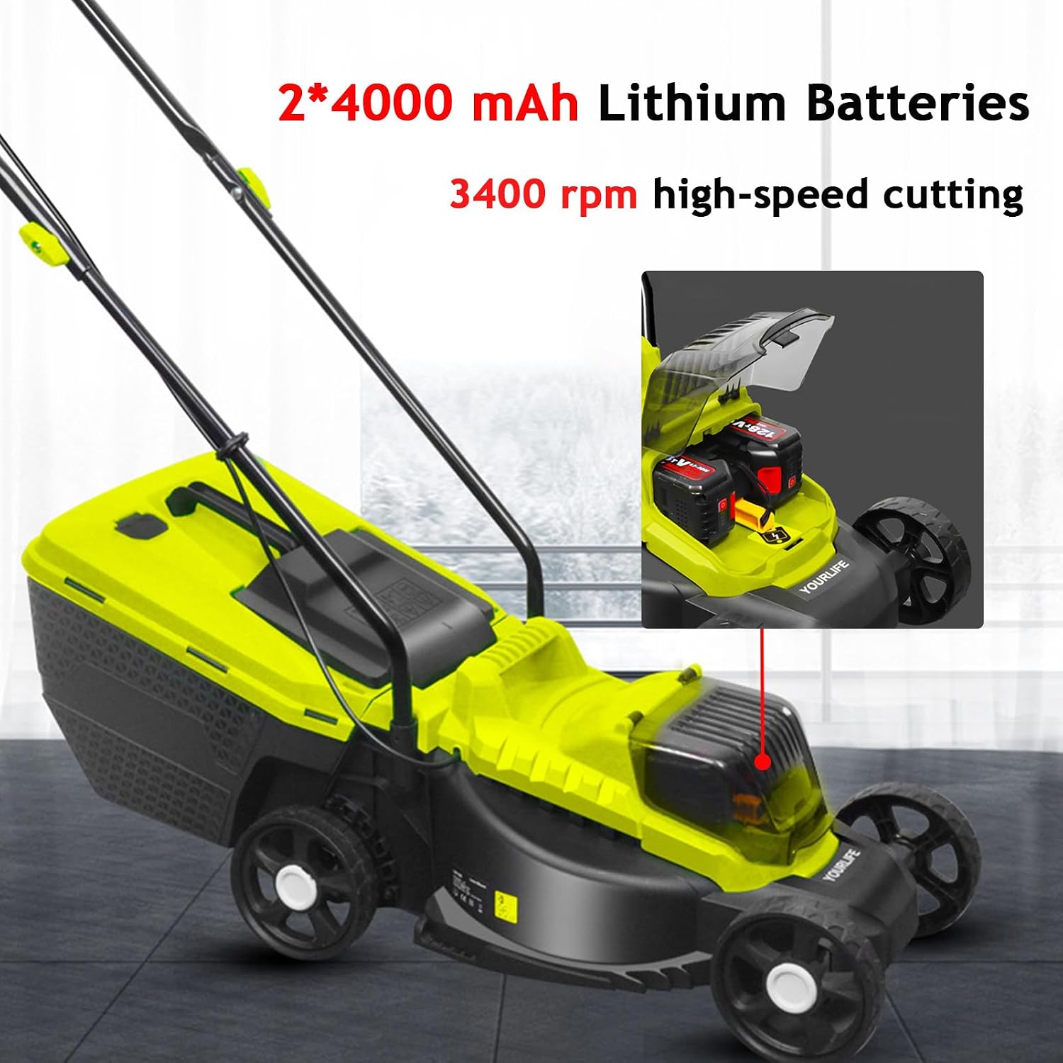 Electric Lawn Mower for Yards, 40V Self-Propelled Lawn Mower Cordless with 3-Position Height Adjustment, 2x4.0Ah Lithium Battery, Lawn Dethatcher for Lawns & Garden