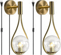 BOKT Set of 2 Plug in Modern Gold Wall Sconces Mid Century Clear Globe Wall Lamps Simple Creative Living Room Wall Light Fixtures for Bedroom, Corridor, Mirror Front
