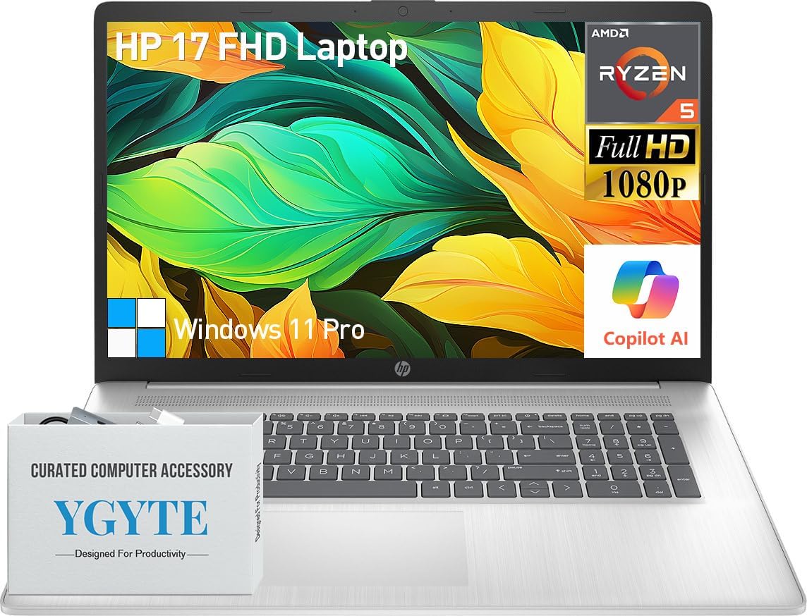 HP 17 Inch Laptop Computer, 17.3 IPS FHD Business Laptop PC, AMD Ryzen 5 6-Core, 32GB RAM 1TB SSD, Windows 11 Pro, 10-Key Number Pad