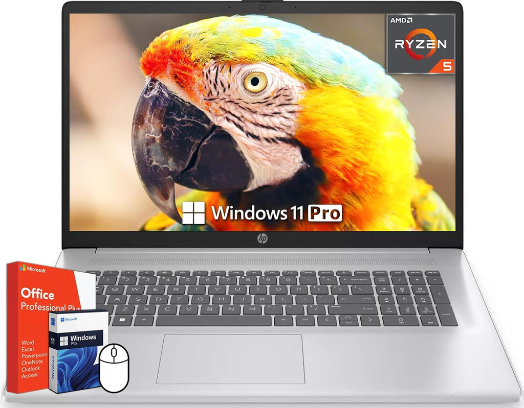 HP 17 inch Laptop, AMD Ryzen 5 7430U, 16 GB RAM, 512 GB SSD, 17.3' FHD Display, AMD Radeon Graphics, Long Battery Life, Anti-Glare,Wi-Fi 6, Microsoft Office Lifetime License & Windows 11 Pro