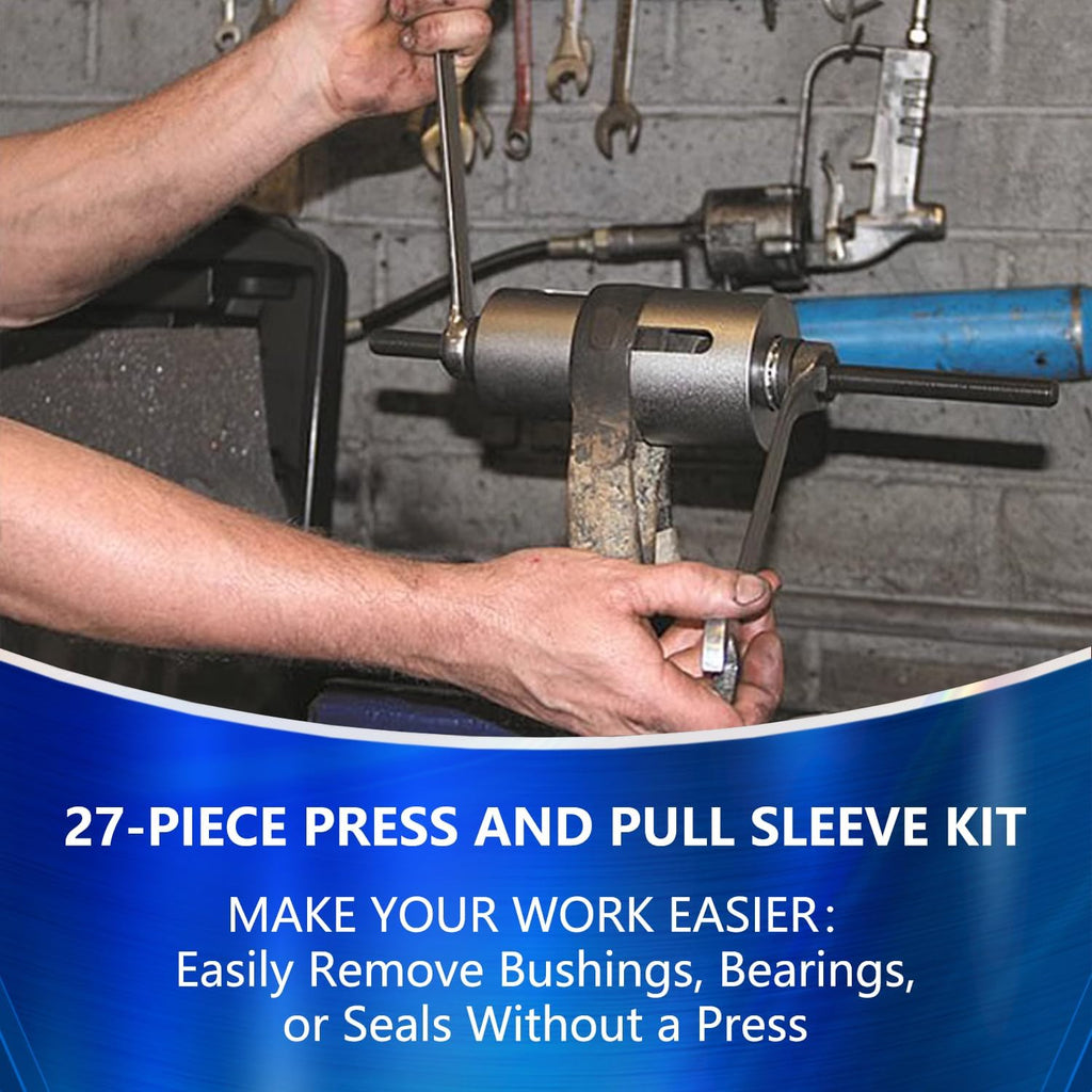 30Pcs Pull and Press Sleeve Kit, Bushing Press Kit for Most Engine Cars Vehicles, Universal Seal Bearing Bushing Removal Installation Tool Kit 6 Pulling Spindles with Nuts Case
