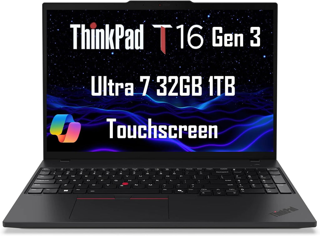 Lenovo ThinkPad T16 Gen 3 Business AI PC Laptop (16' FHD+ Touchscreen, Intel 12-Core Ultra 7 155U (>i7-1355U), 32GB DDR5 RAM, 1TB SSD), 2x Thunderbolt 4, Backlit, Fingerprint, 5MP Webcam, Win 11 Pro