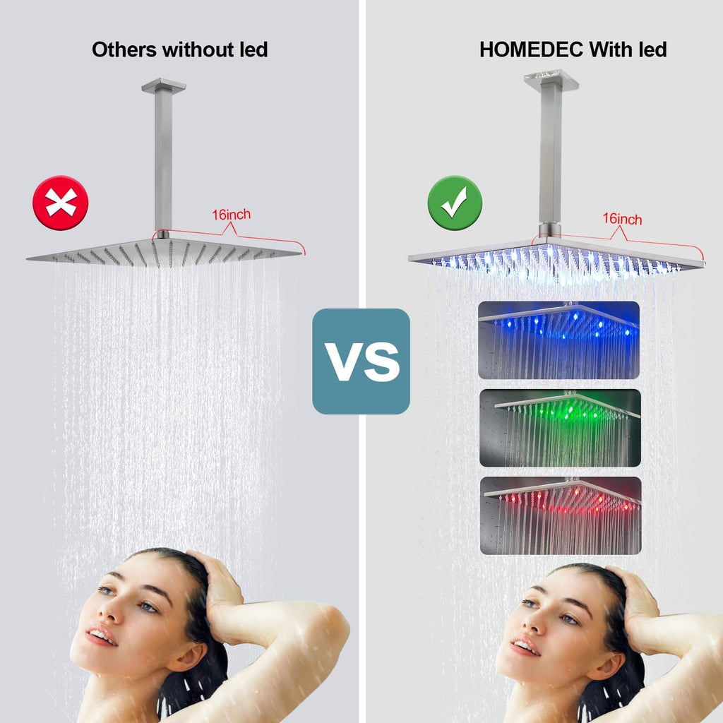 HOMEDEC Matte Black Thermostatic Ceiling Shower System with Body Jets, 12' Rainfall Shower Faucet Fixtures Set with Mixer Valve and Handheld Brass Shower Combo Kit for Modern Bathroom