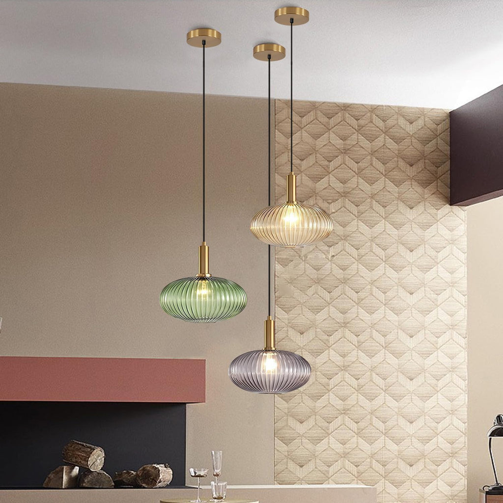 Modern Large Globe Pendant Light Fixture Nordic Glass Pendant Light Two-Pick Kitchen Farmhouse Kitchen Island Light Vintage Single Ceiling Hanging Light (Two-Pick-Green)