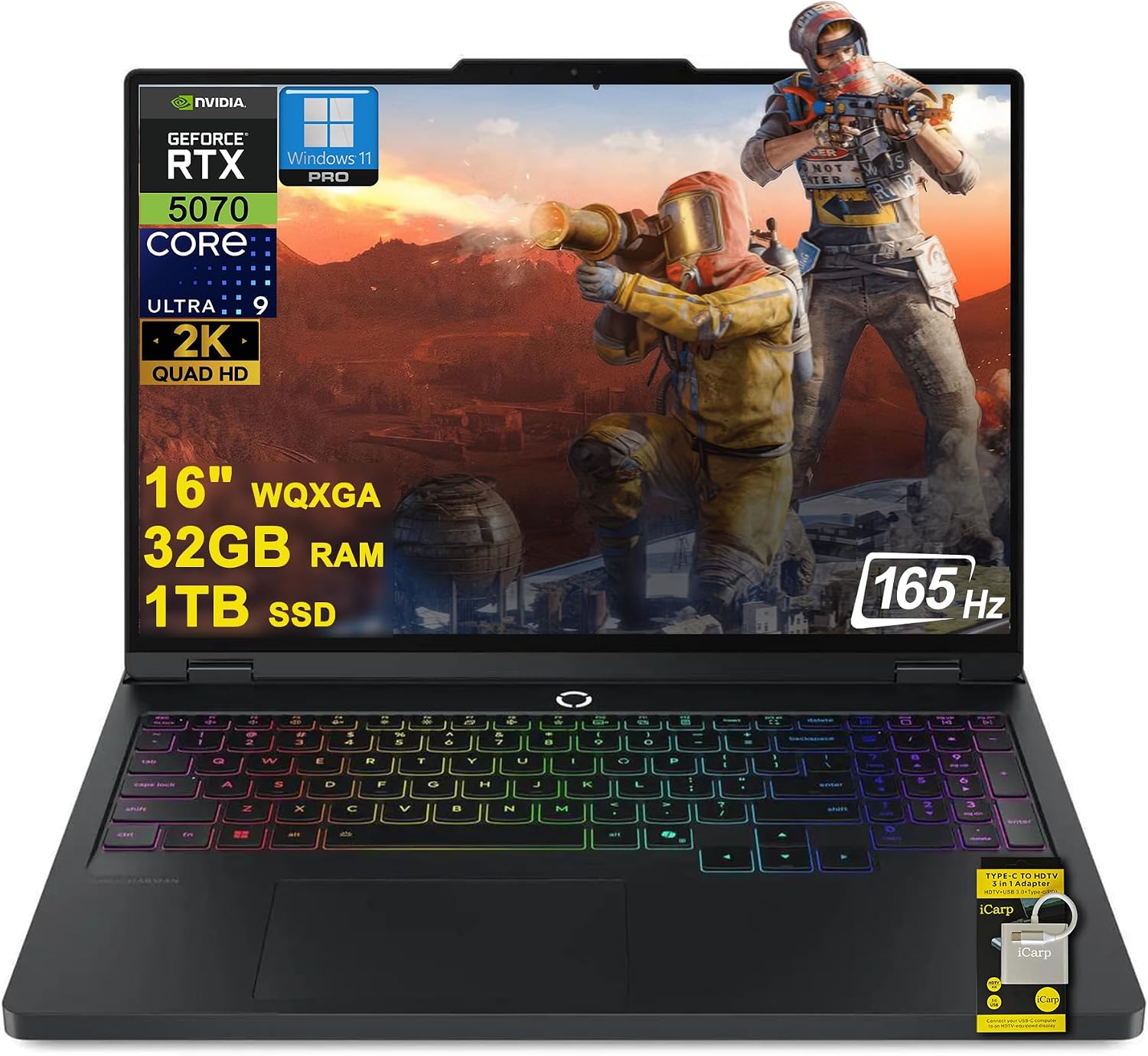 Lenovo Legion Pro 5 Gaming AI Laptop 16' WQXGA 2560x1600 OLED 165Hz Intel 24-core Ultra 9 275HX 32GB RAM 1TB SSD GeForce RTX 5070 DLSS4 (Up to 798 AI Tops) RGB Backlit Harman Wi-Fi7 Win11Pro ICP Hub