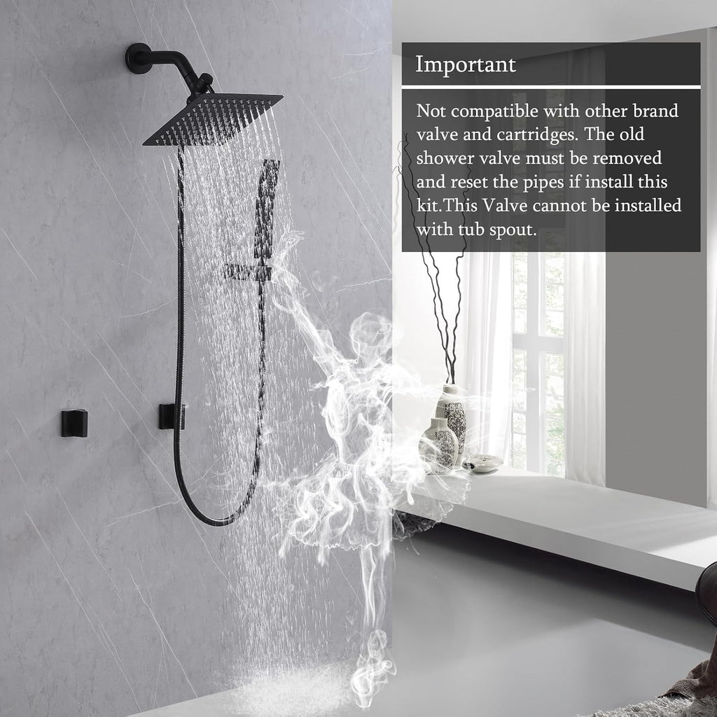 2 Handles Shower Faucet Set Rain Shower Head with Handheld Shower Combo Set Dual 2 in 1 Shower System Wall Mounted Matte Black