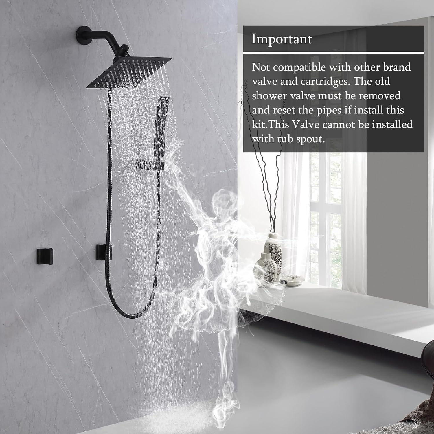 2 Handles Shower Faucet Set Rain Shower Head with Handheld Shower Combo Set Dual 2 in 1 Shower System Wall Mounted Matte Black