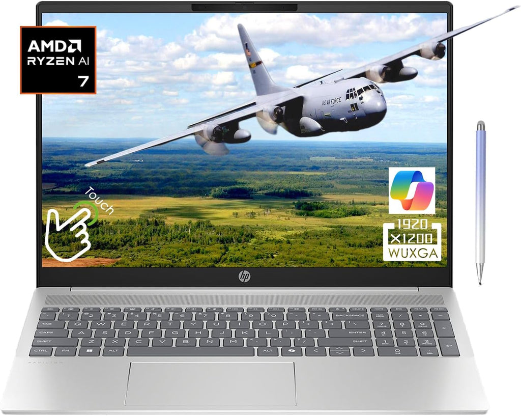 HP 16' Touchscreen Laptop - WUXGA (1920 x 1200) - AMD Ryzen AI 7 350-16GB LPDDR5-7500Mhz RAM - 1TB PCIe SSD - Backlit Keyboard - Copilot PC - 1080p Webcam - Windows 11 Home - w/Stylus Pen