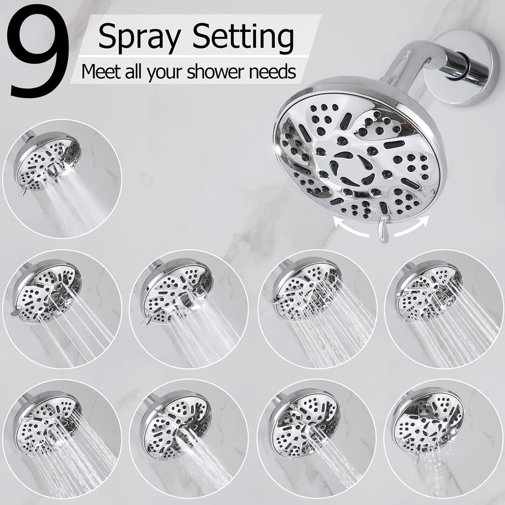 2 Handles Shower Faucet Set with Tub Spout,Bath Tub Shower Faucet Combo Set,2 Knobs Complete Tub and Shower Trim Kit with Valve,Wall Mounted,Chrome