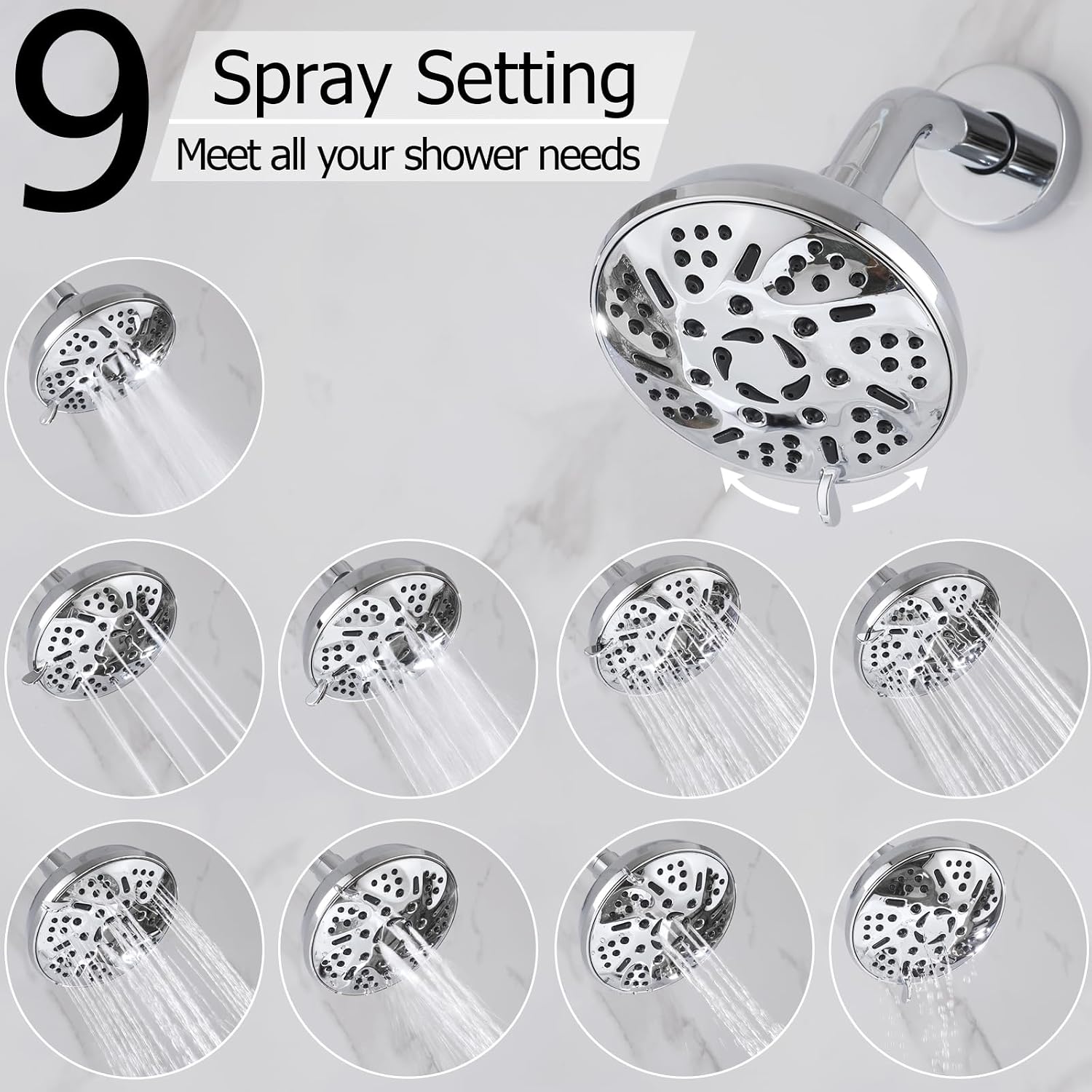 2 Handles Shower Faucet Set with Tub Spout,Bath Tub Shower Faucet Combo Set,2 Knobs Complete Tub and Shower Trim Kit with Valve,Wall Mounted,Chrome
