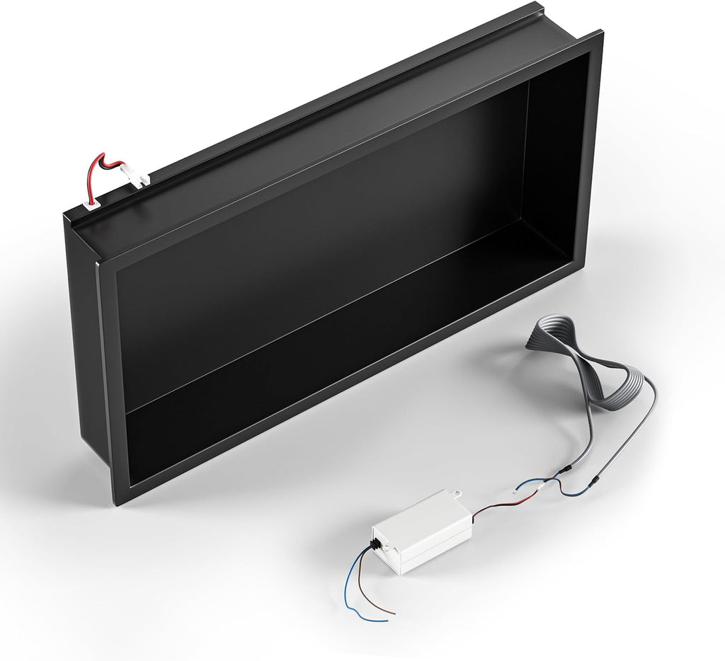 Stainless Steel Led Shower Niche Black 24' X 12' No Tile Needed | Recessed shower niche,IP66 waterproof,Led driver included,horizontal niche,non-dimmable,3000K warm light,bathroom storage
