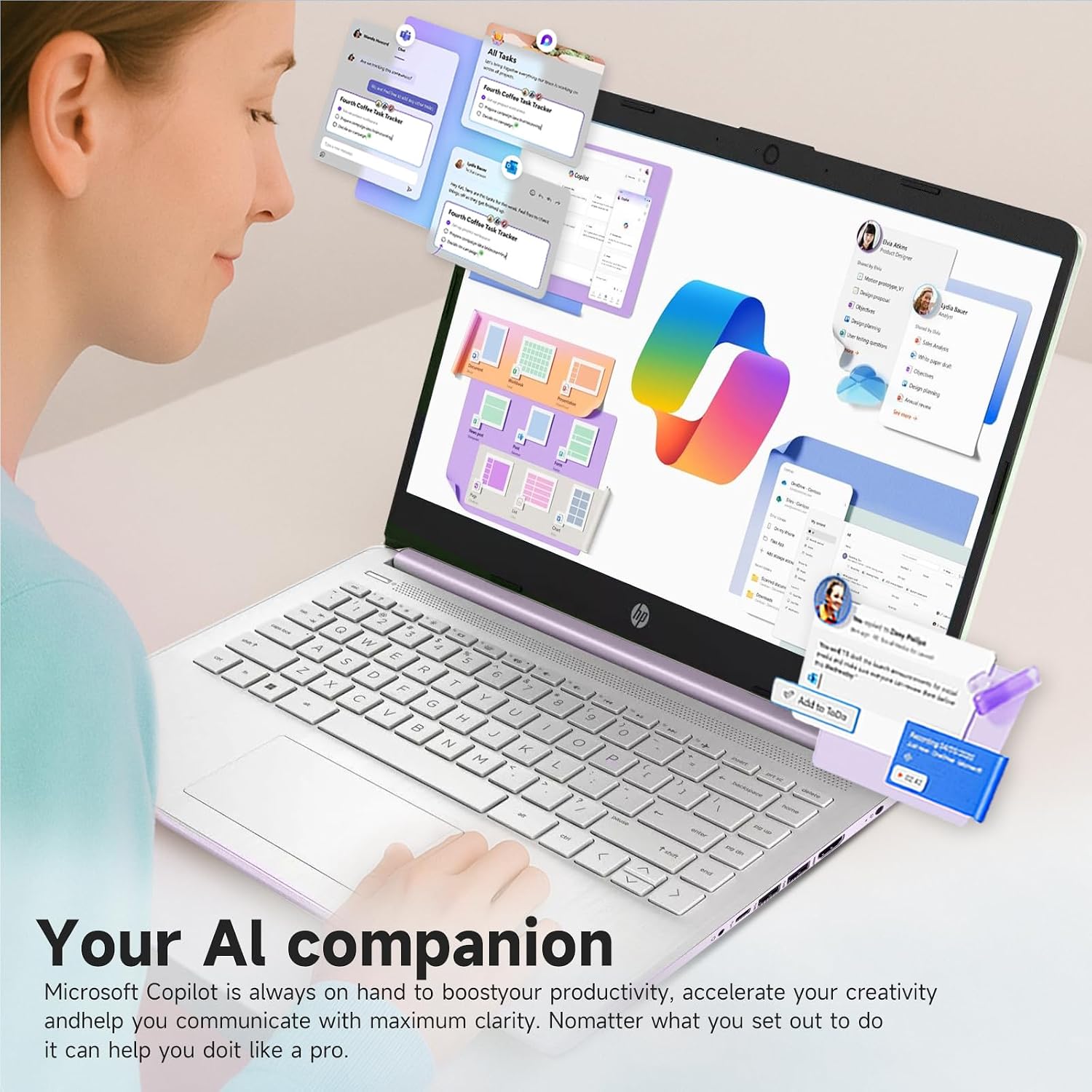 HP Student Business Laptop Computer - Intel N150 Processor, 16GB RAM, 384GB Storage (128GB UFS+256GB MSD), Microsoft Office Lifetime, Copilot AI, 1TB Cloud Storage, AI Powered, Lavender