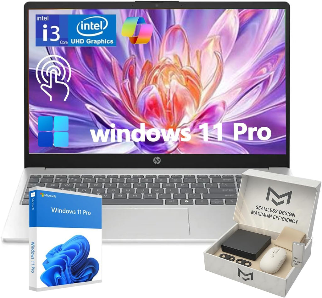 HP Flagship 15.6' Touchscreen Laptop 2025 - Anti-Glare, 6-Core Intel i3 1315U Processor(Beat i3-1115G4), lntel UHD Graphics, Wi-Fi, Windows 11 Pro, AI Copilot, w/Accessories(16 GB RAM, 1 TB Storage)