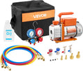 VEVOR AC Vacuum Pump and Gauge Set, 3.5 CFM 1/4 HP, Single Stage Rotary Vane HVAC Vacuum Pump, A/C Manifold Gauge Kit, for R134a R22 R410a R1234YF R32, with Carry Bag, for Auto HVAC Air Conditioning
