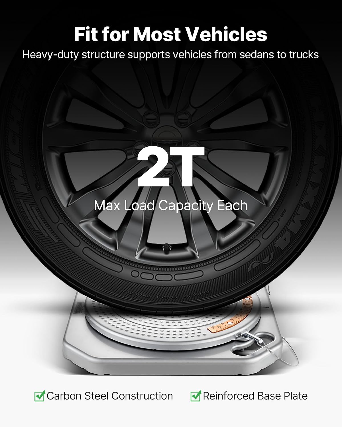 VEVOR Wheel Alignment Turn Plates, 4-Ton Capacity, Brass Dial Measurements, 360° Rotating Turntable Wheel Alignment Tool with Transition Bridge & Thrust Block for Car SUV Light Truck