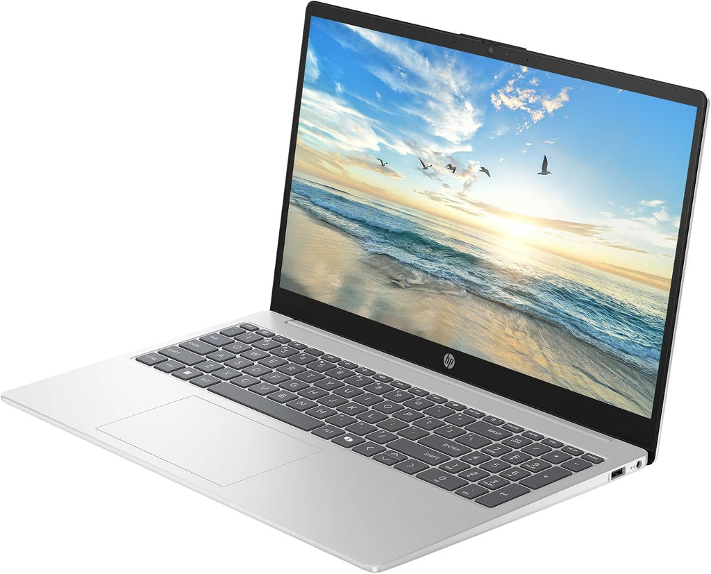 HP 15.6' Business Laptop with 1-Year Microsoft Office 365, 4GB RAM 128GB SSD, Quad-Cores Intel Processor, Windows 11, PLUSERA Earphones & 8-in-1 Hub Included, Natural Silver