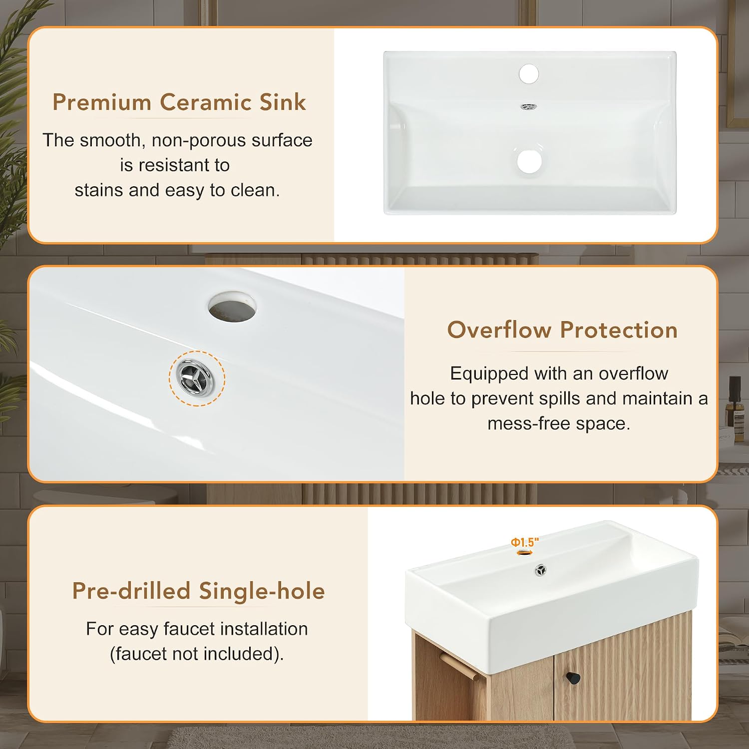 21.6-inch Bathroom Vanity with Reversible Sink, Free-Standing Single Storage Cabinet with One Right Door and Side Open Shelf, Vanity with Ceramic Basin for Bathroom (Dark Grey)