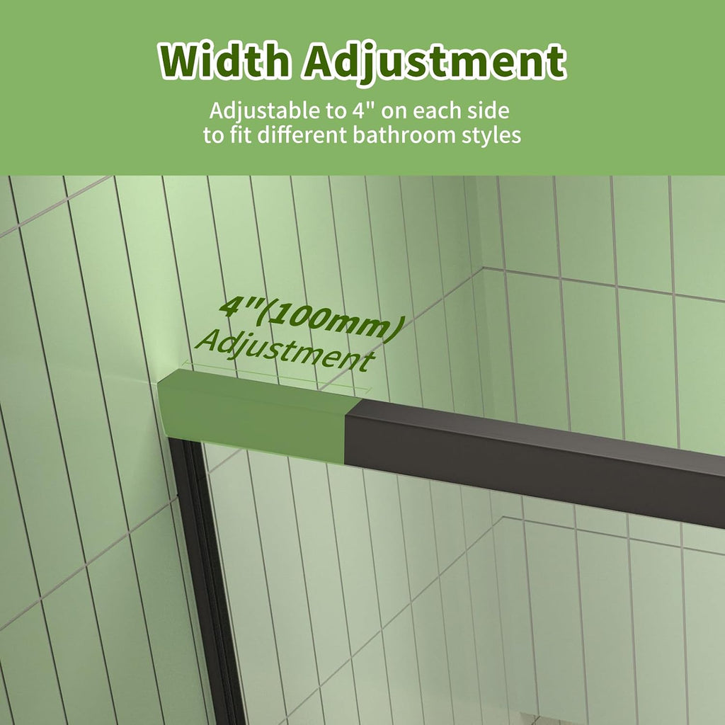 ACE DECOR 56-60' W x 70' H Semi-Frameless Shower Door, Double Sliding Shower Door with 1/4' (6mm) Clear SGCC Tempered Glass, Matte Black Finish Shower Doors, Reversible Installation