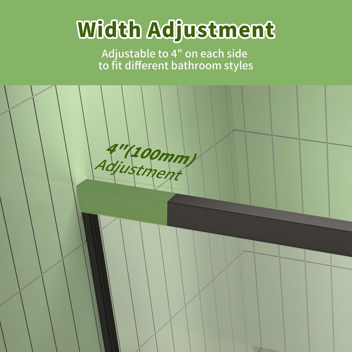 ACE DECOR 56-60' W x 70' H Semi-Frameless Shower Door, Double Sliding Shower Door with 1/4' (6mm) Clear SGCC Tempered Glass, Matte Black Finish Shower Doors, Reversible Installation
