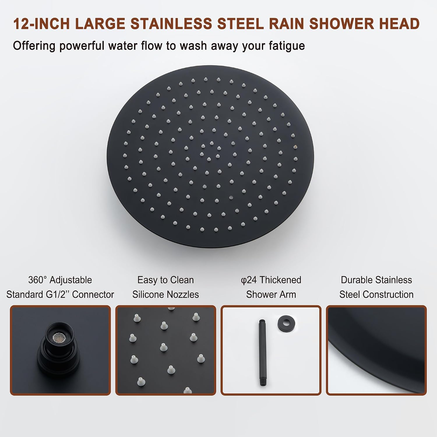 MONDAWE 12 Inch Ceiling Mounted Black Shower System, Dual Rainfall Shower Head & High Pressure Handheld Spray Combo, 3-Function Luxury Shower Faucet Set for Bathroom, All Functions Work Simultaneously