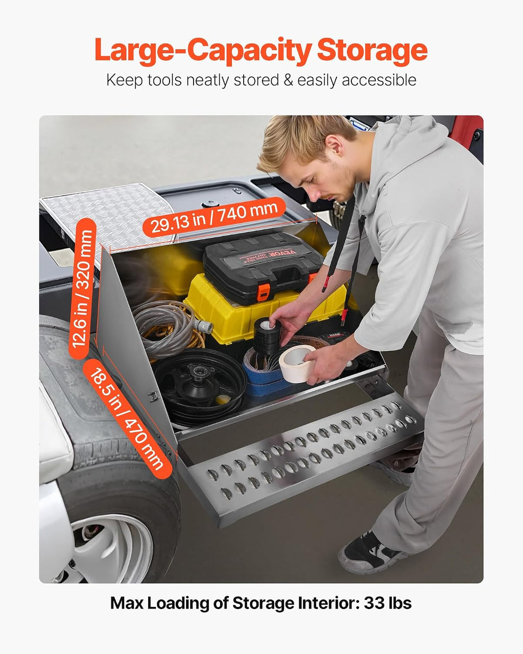 VEVOR Semi-Truck Step Tool Box, 31' x 30' x 19' Heavy Duty Aluminum Diamond Plate Toolbox, Waterproof Cab Entry Step Storage Box with Shock-Absorbing Latch for Flatbed, Crane, and Semi Trucks
