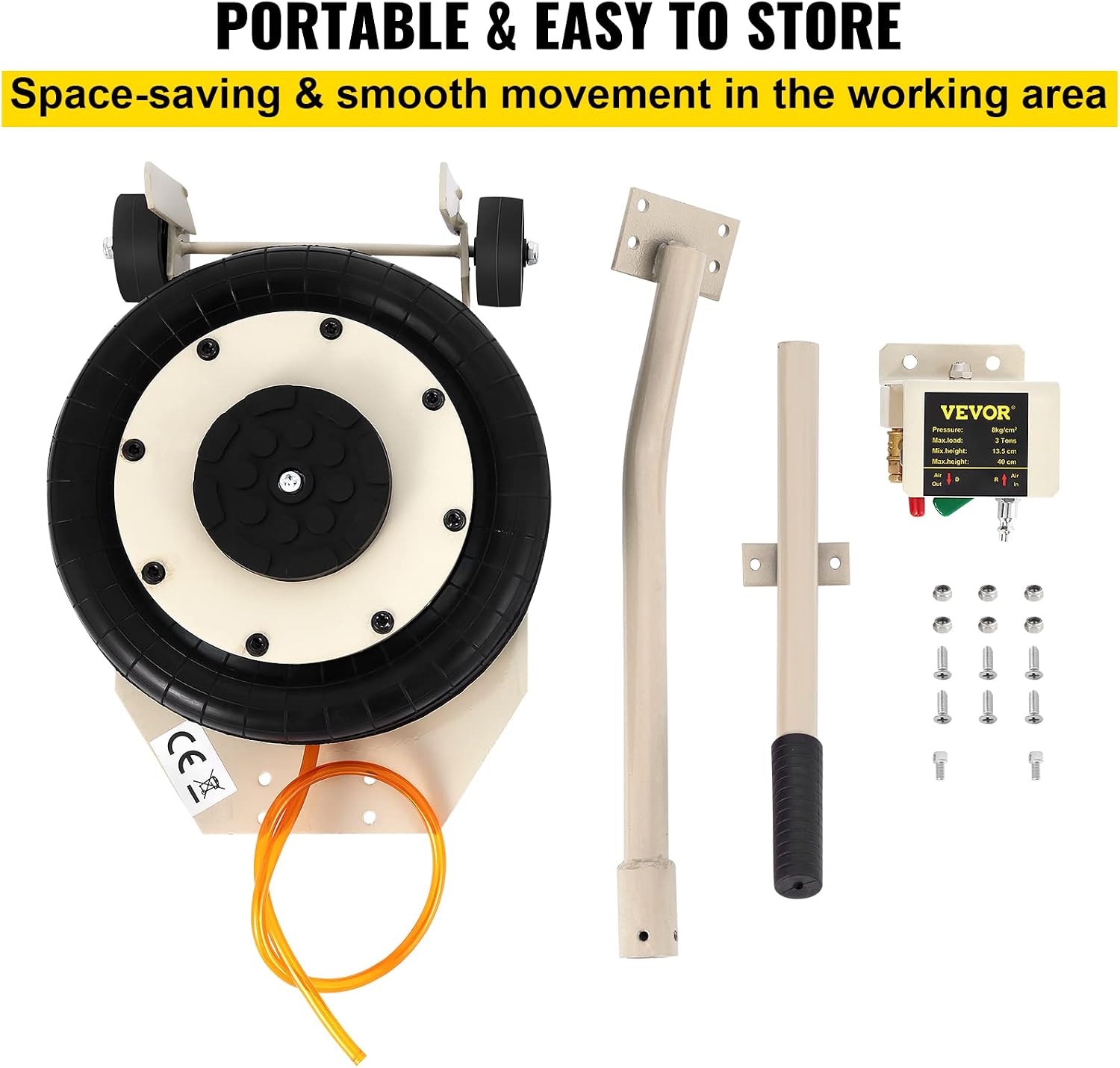 VEVOR 5 Ton/11000 lbs Triple Bag Air Jack, Air Bag Jack Lift Up to 15.75 Inch, 3-5S Fast Lifting, for Cars with Long Handle (Beige)