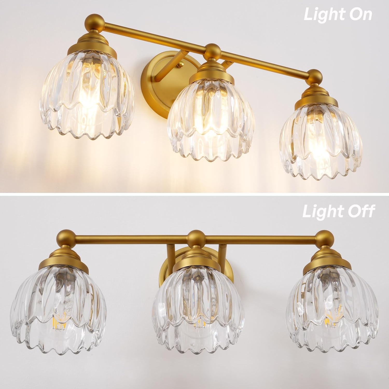 Vintage Triple Arm Tulip Glass Wall Sconce Lighting, 3-Lights Bathroom Vanity Light Fixture for Hallway Bedroom Living Room Bedside Nightstands Lights