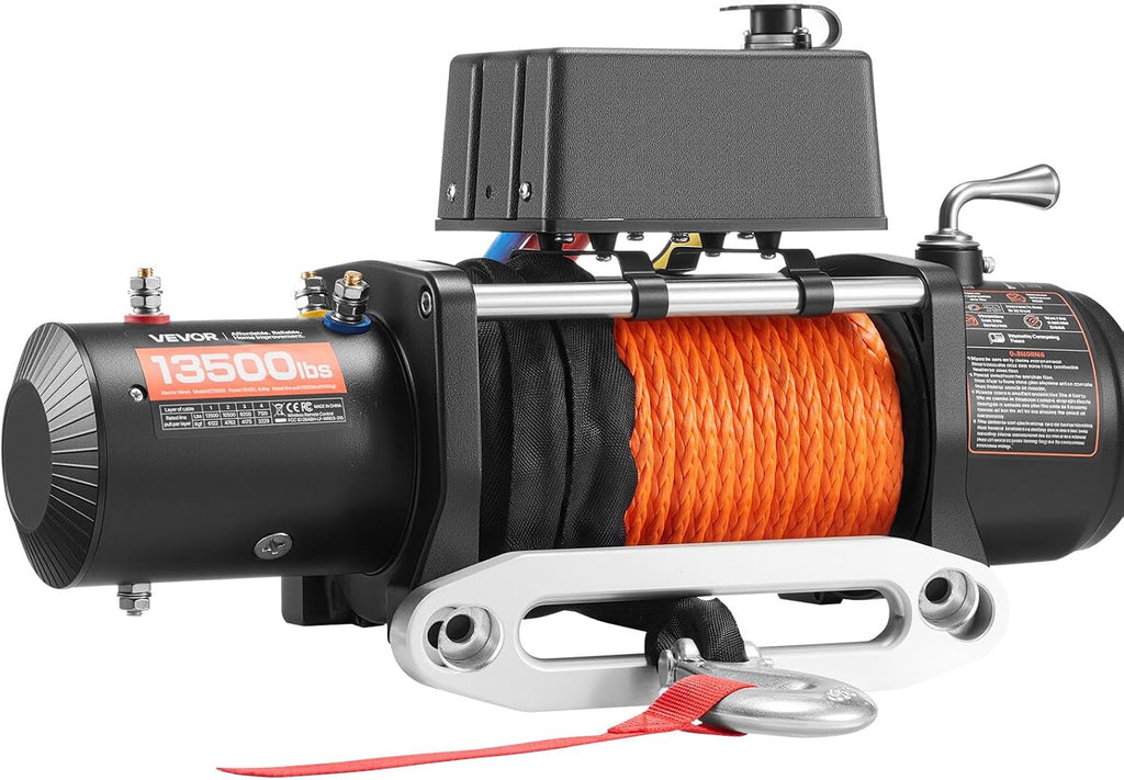 VEVOR 13,500 lb Electric, Truck Winch 12V DC 3/8 in x 80 ft Synthetic Rope Aluminum Fairlead Wireless & Wired Remote Control, 13500 lbs, IP55 Waterproof Towing for Off Road Jeep SUV Boat