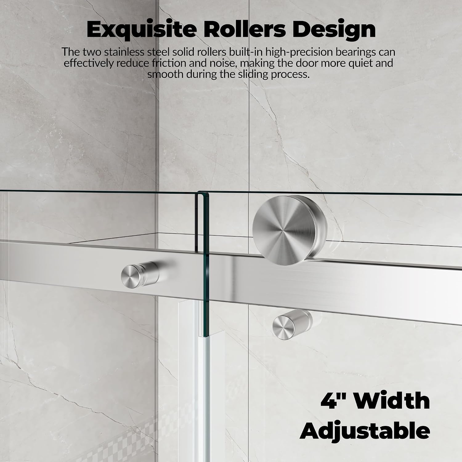 Sliding Shower Door 56–60 inch W× 76 inch H, Frameless Glass Shower Door with Square Stainless Steel Track and 55mm Rollers, 6mm Tempered Glass, Modern Sliding Shower Doors for Bathroom Remodeling