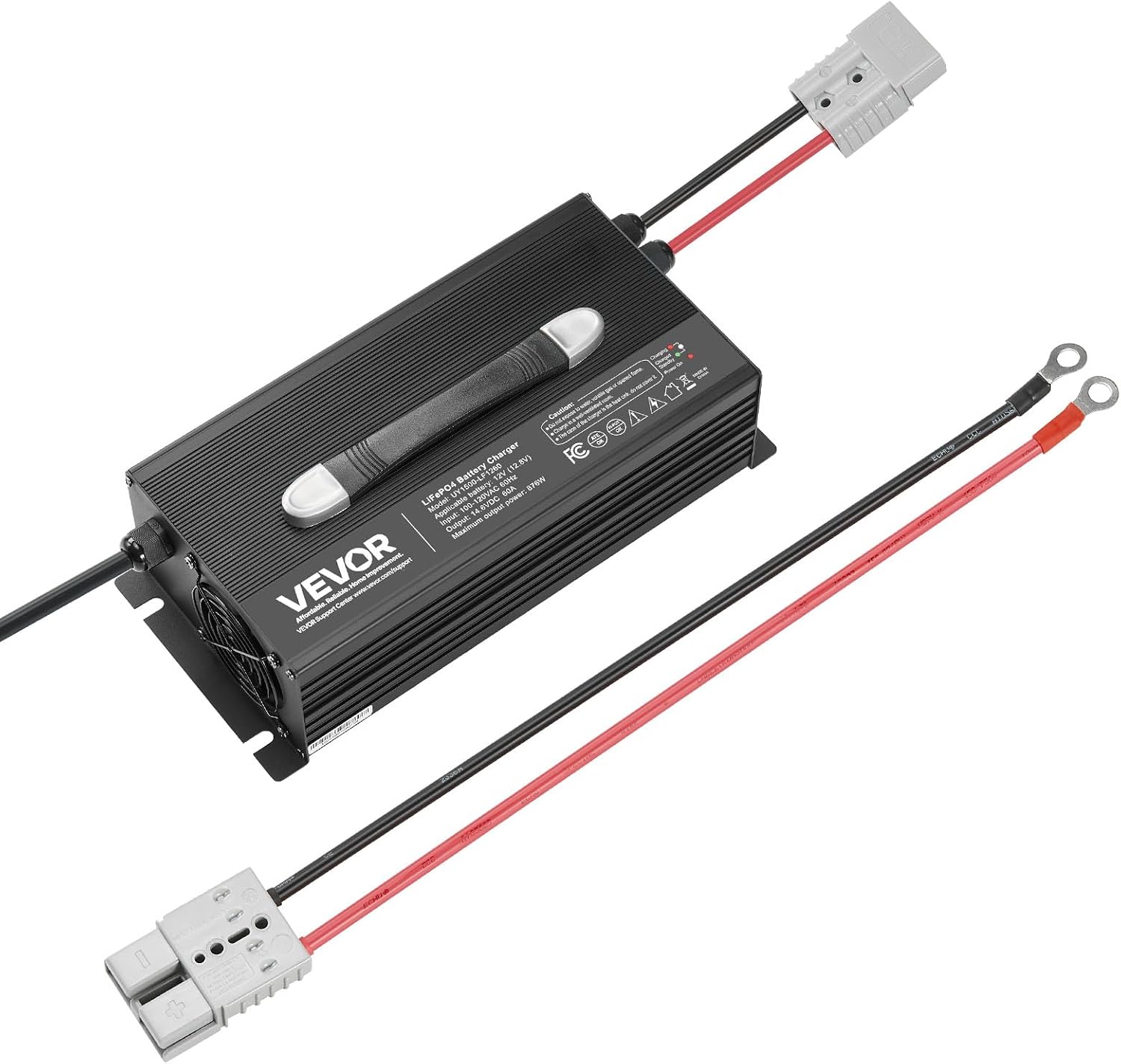 VEVOR 12V 60A Lithium Battery Charger, 14.6V, AC-DC LiFePO4 Smart Charger, with Anderson Connector, LED Indicator, 0V Activation, for Lithium LiFePO4 Deep Cycle Rechargeable Batteries of Boat, RV