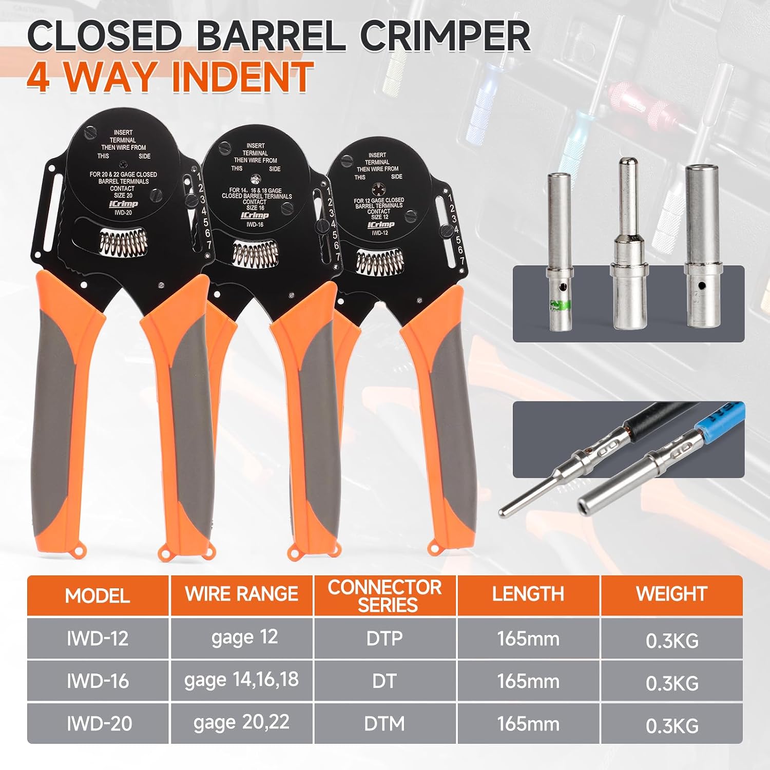 iCrimp Closed Barrel Crimp Tool, Weather Pack Crimpers, Deutsch Connector Kit for Deutsch DT Connectors and Stamped Contacts, Removal Tool Set- 12-pcs included