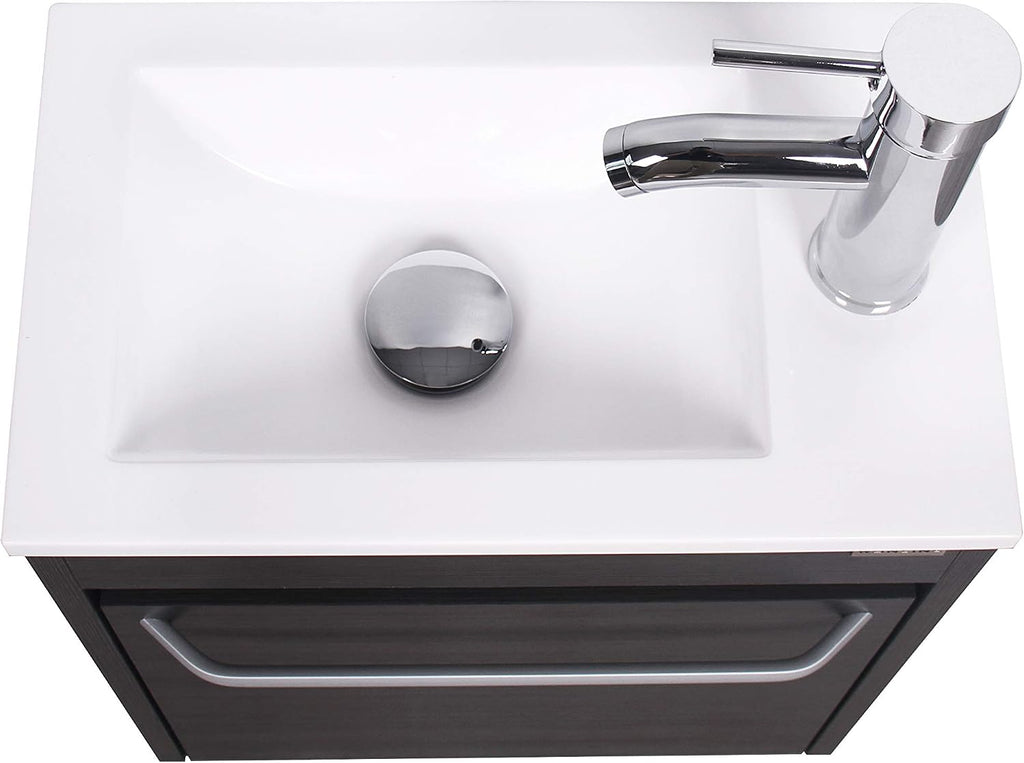 wonline 16' Bathroom Vanity Sink Combo for Small Space Black Wall Mounted Cabinet Set Design White Resin Basin Sink Top Chrome Faucet