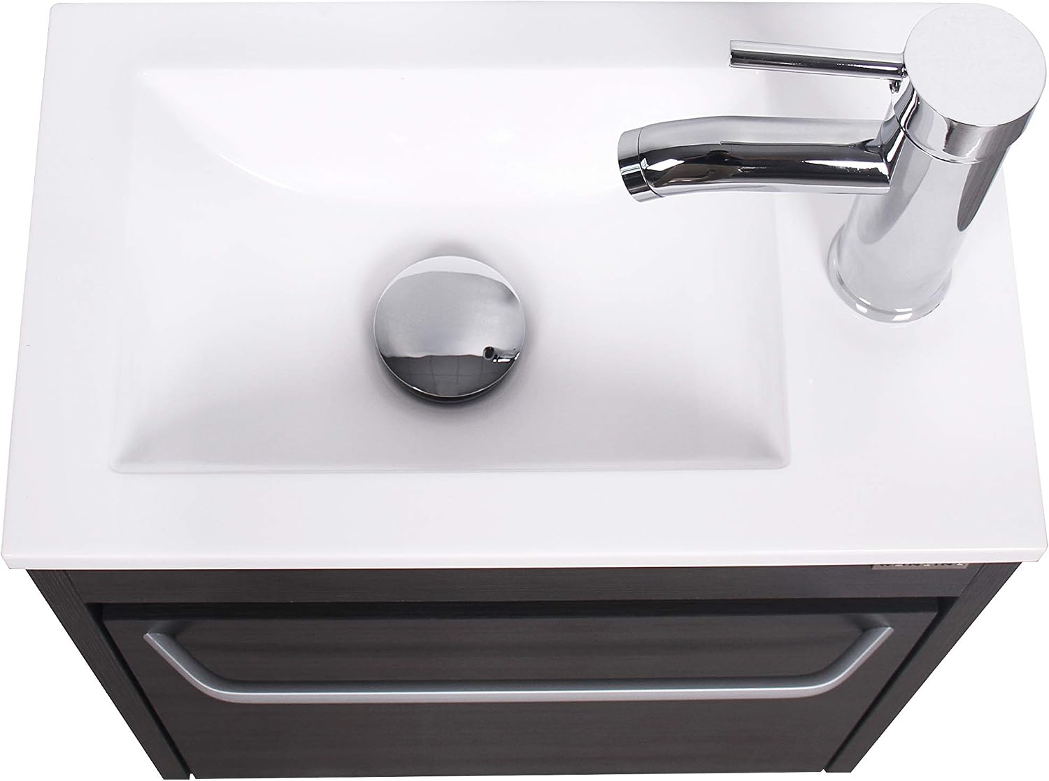 wonline 16' Bathroom Vanity Sink Combo for Small Space Black Wall Mounted Cabinet Set Design White Resin Basin Sink Top Chrome Faucet